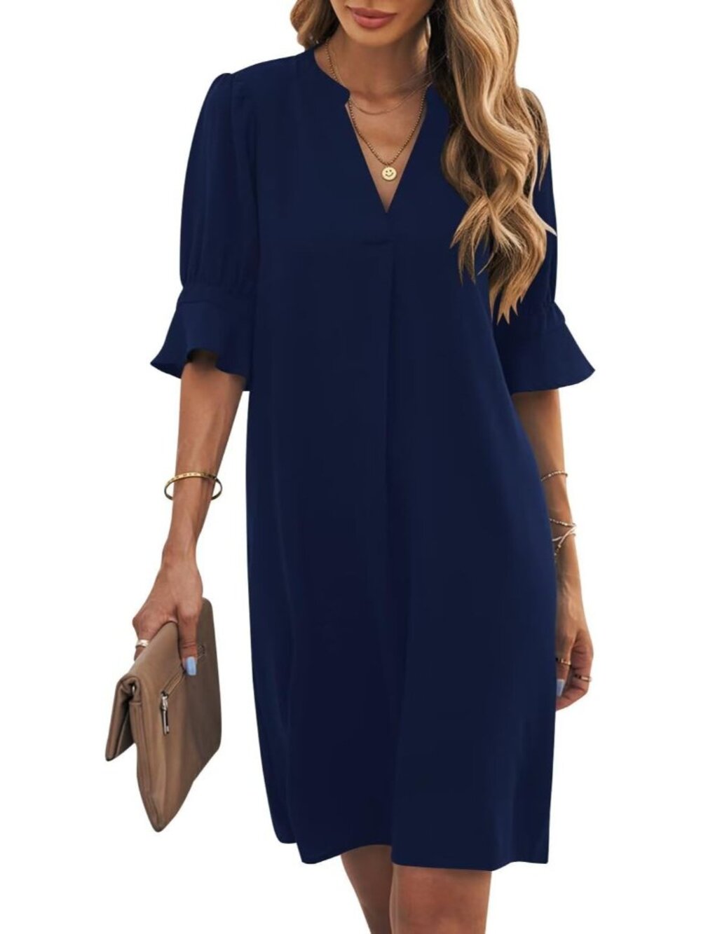 Women's Summer Ruffle V-Neck Shift Dress